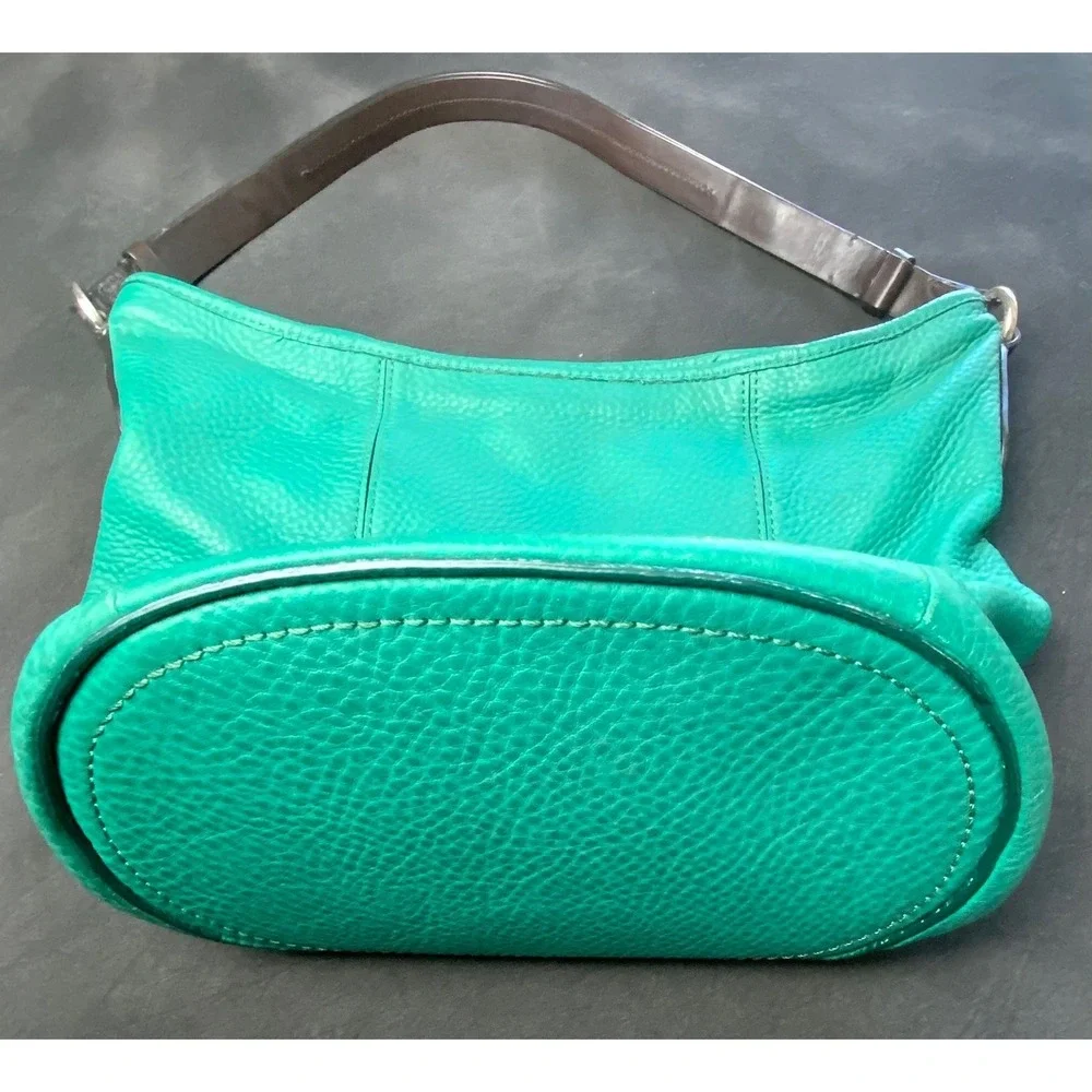 Cole Haan Green Pebbled Leather Hobo Shoulder Bag Emerald Handbag Brown Strap